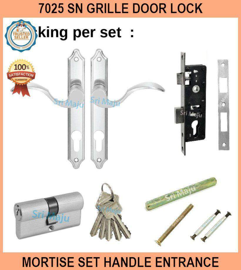 7025 Sn Grille Door Lock Mortise Lock SET Handle Entrance Iron Door