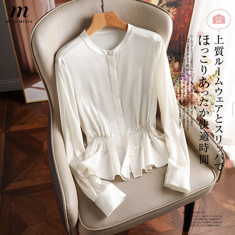 Misumixiu silk mulberry silk shirt for women's 2024 new fashion style korean long sleeved top