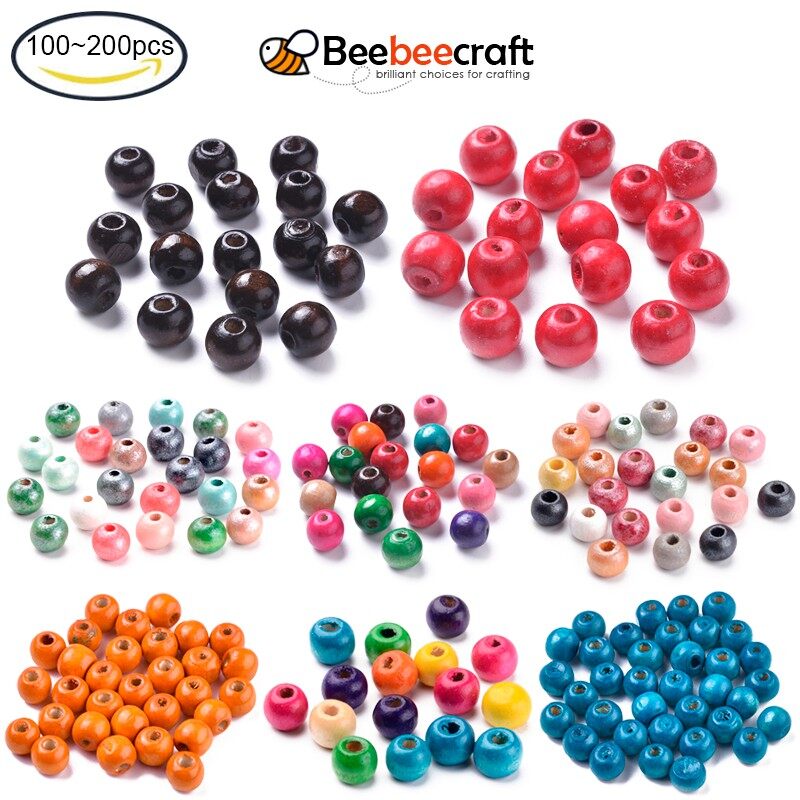 100200pcs Dyed Natural Wood Beads Round Lead Free for Crafts DIY Handmade Decorations Jewellery