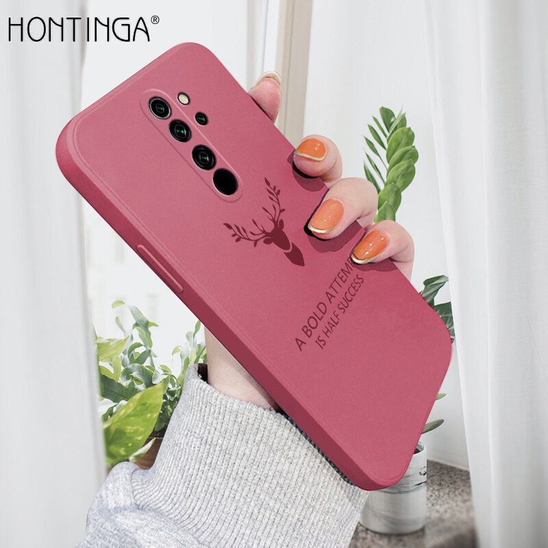 Hontinga Casing Case For Xiaomi Redmi Note 8 Pro Case Square Original Liquid Soft Silicone Deer Reindeer Full Cover Camera Protection Cases Back Cover Phone Casing Softcase