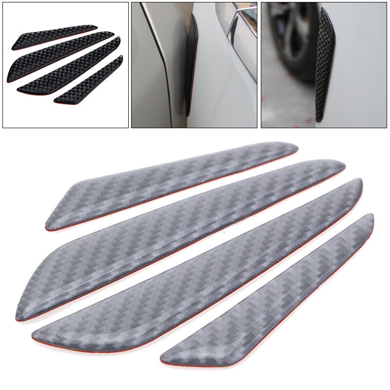 4 pieces Color-Black Carbon Fibre Car Door Anti Rubbing Anti-collision Strips with Waterproof Bendable Rubber Strip Simple Install - intl