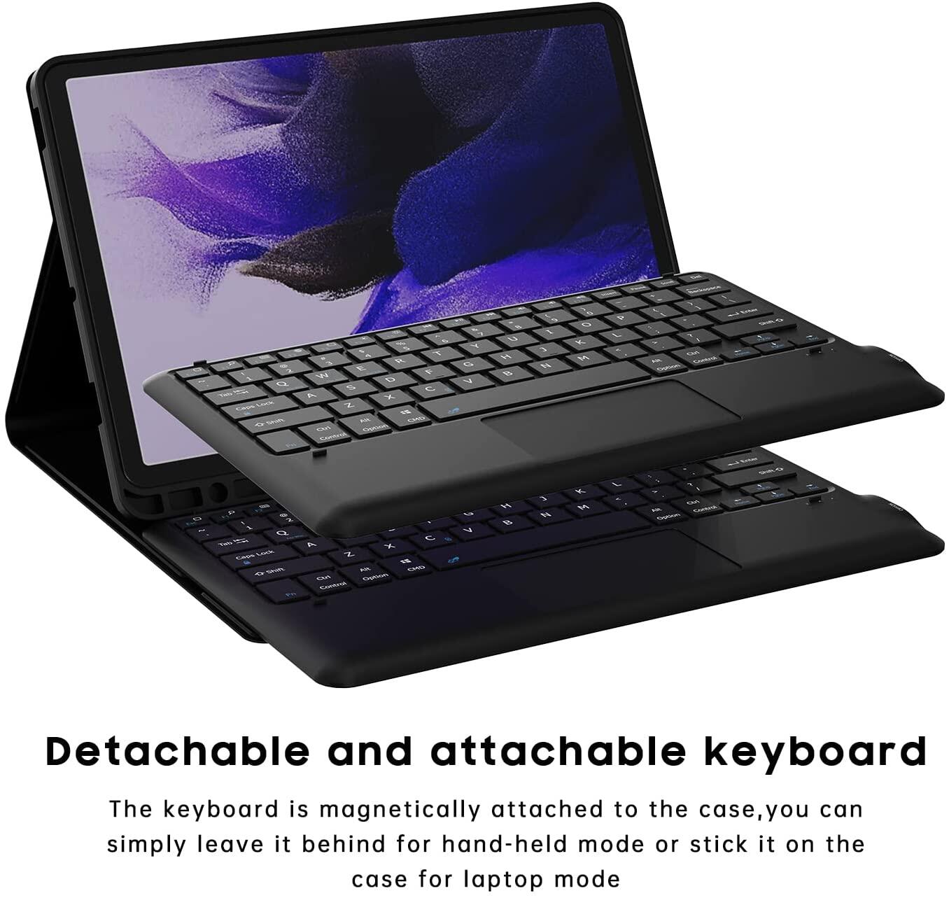 Touchpad Keyboard Case for Galaxy Tab S9 Plus 12.4 inch 2023, Smart Detachable Wireless Touchpad Keyboard Case for Samsung Tab S9 FE Plus 2023, Tab S8 Plus 2022, Tab S7 FE 2021, Tab S7 Plus 2020