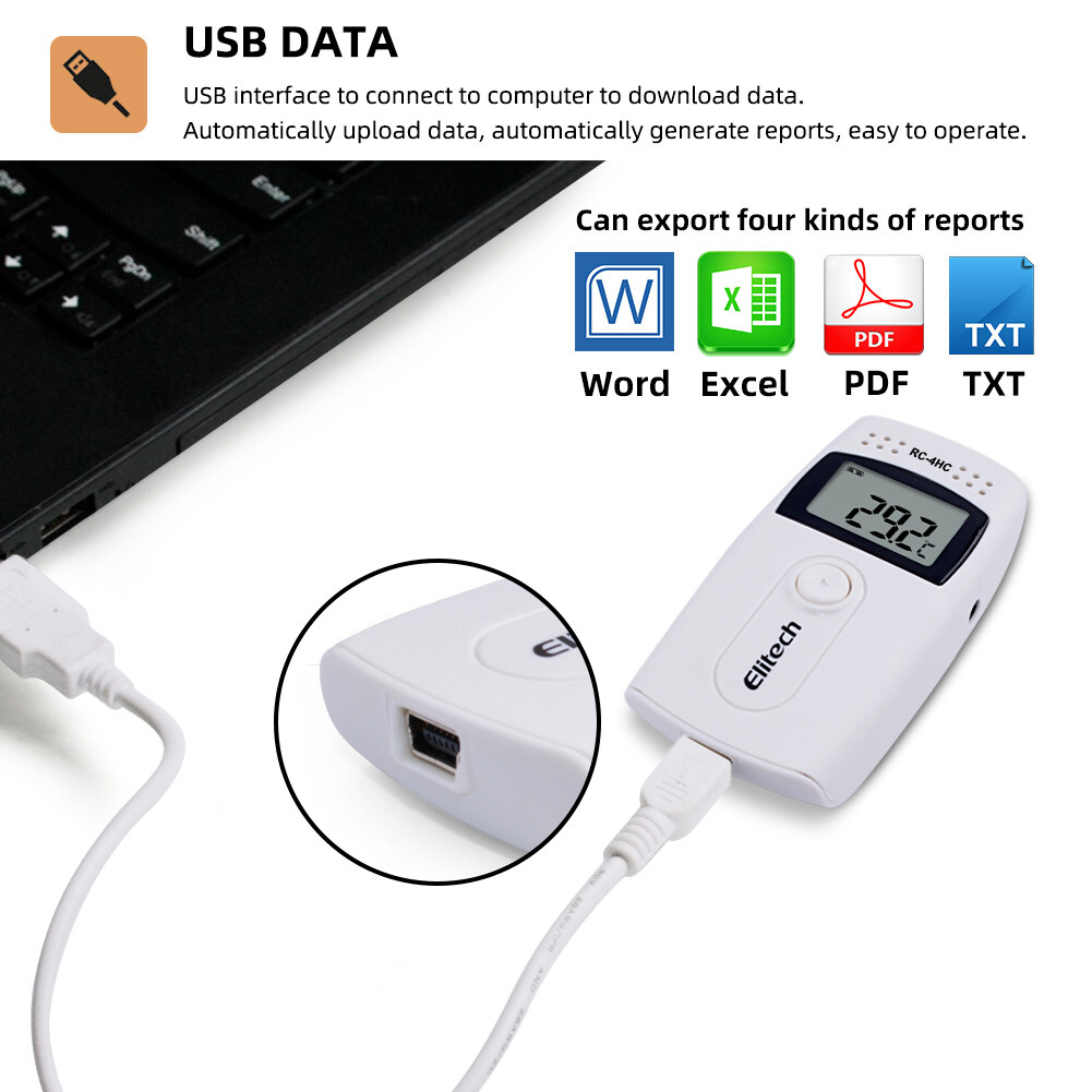 Digital Temperature Humidity Data Logger USB Temperature Recorder RC-4HC LCD with External Sensor -30~60C /-40~85C