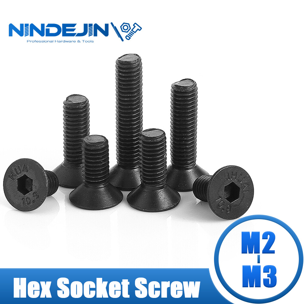 NINDEJIN Hex Socket Flat Head Screw Bolt DIN7991 M2 M2.5 M3 Carbon Steel Hexagon Countersunk Screw 55Pcs