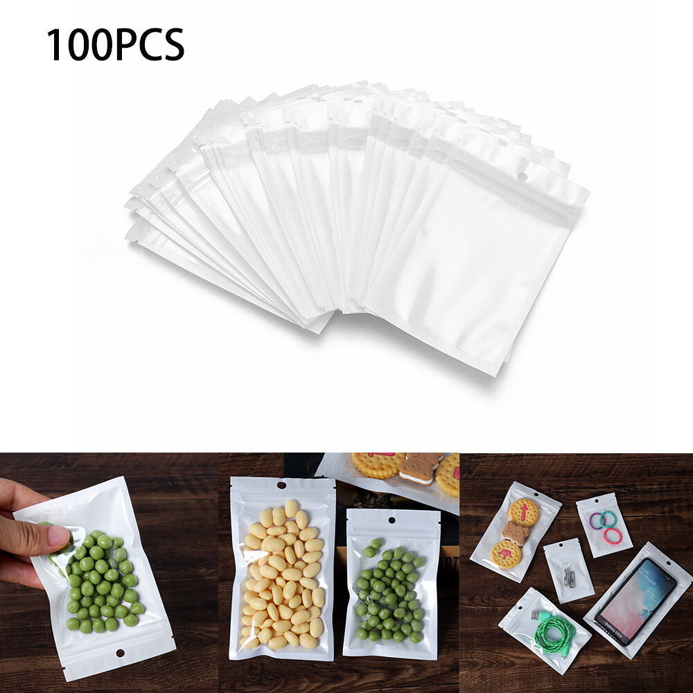 Bộ 100 Ngọc Trai Túi Ziplock Trắng/Trong Suốt Tự Hàn Kín Dây Kéo Nhựa Bán Lẻ Túi Túi Bảo Quản