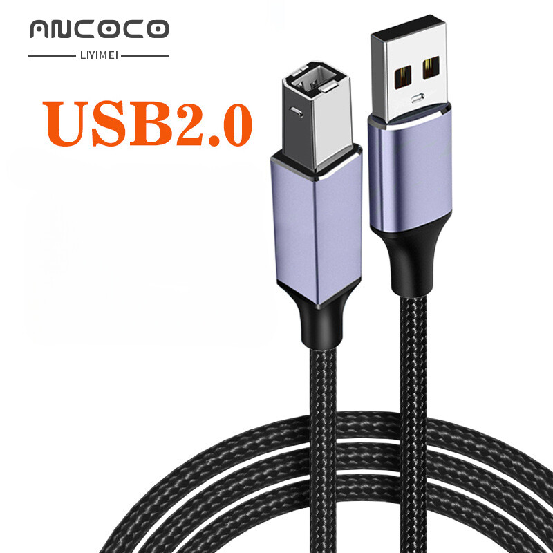 Type-C To USB 2.0 B Square Port Printer Braided Cable for Notebook Computer Printer Data Cable