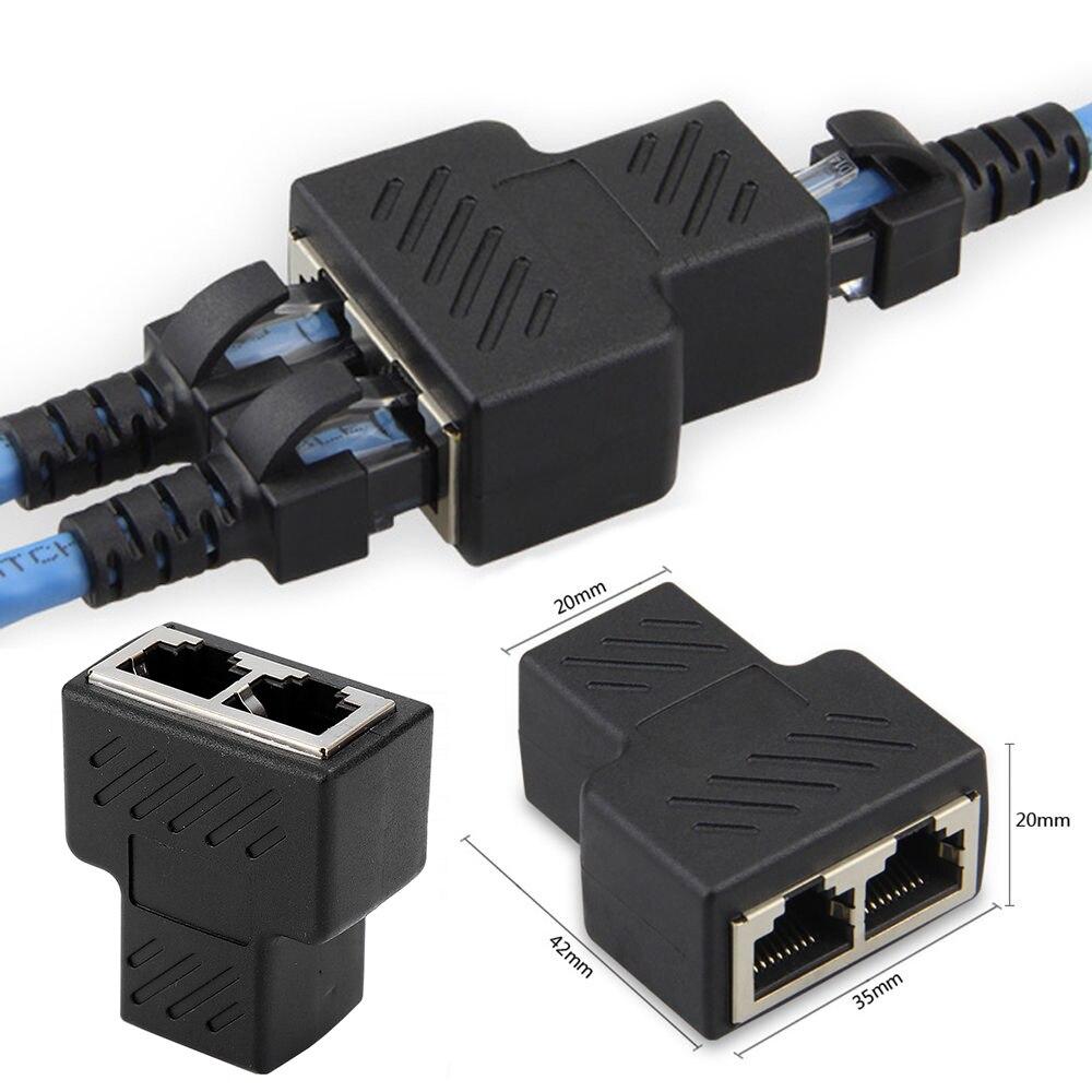 1pc Black 1 To 2 Lan Rj45 Connector Network Cable Splitter Extender Plug Adapter Oxygen Free Copper Conductor