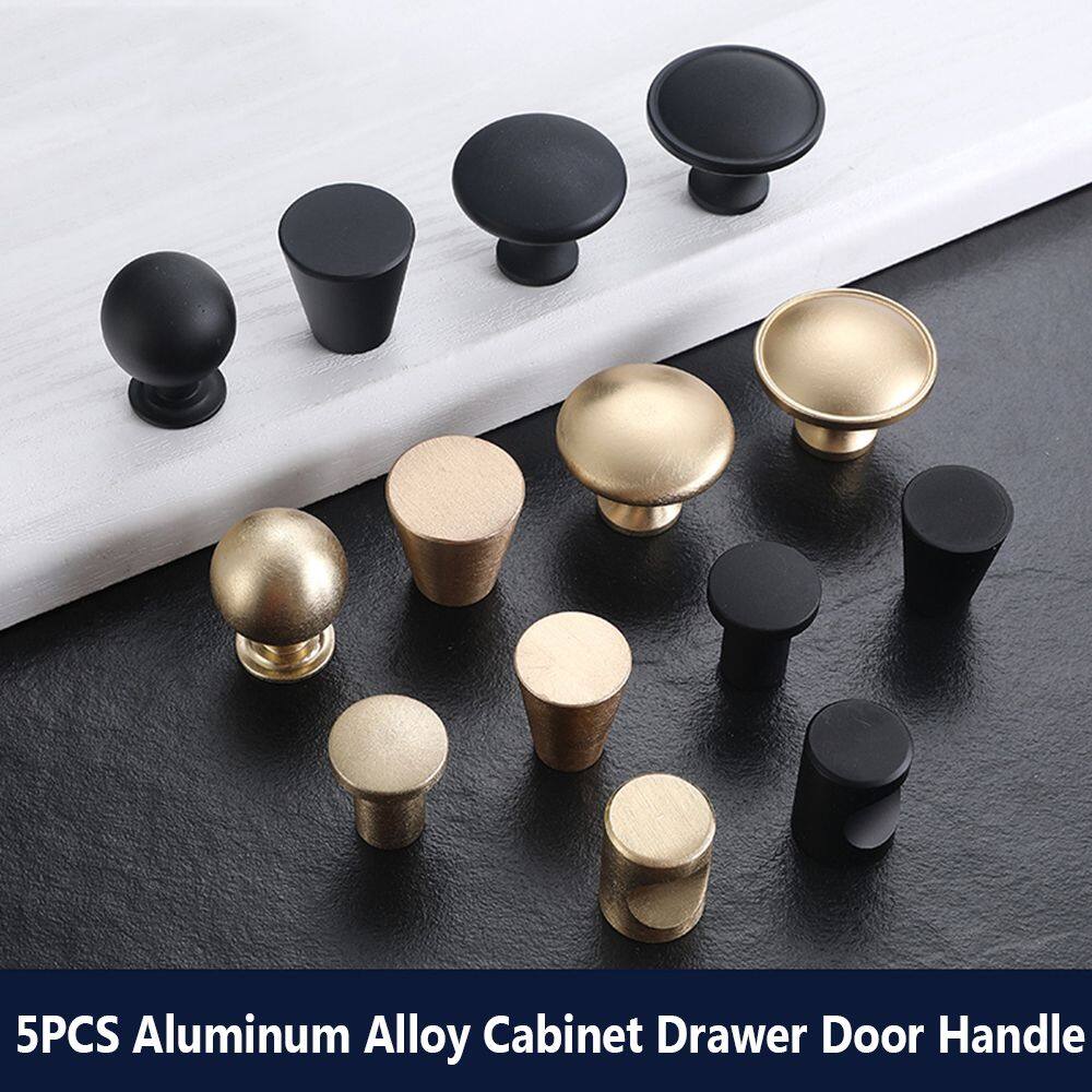 5Pcs Round Brass Dresser Knobs Kitchen Cupboard Drawer Pulls Cabinet Door Black Copper Handles Niture Hardware
