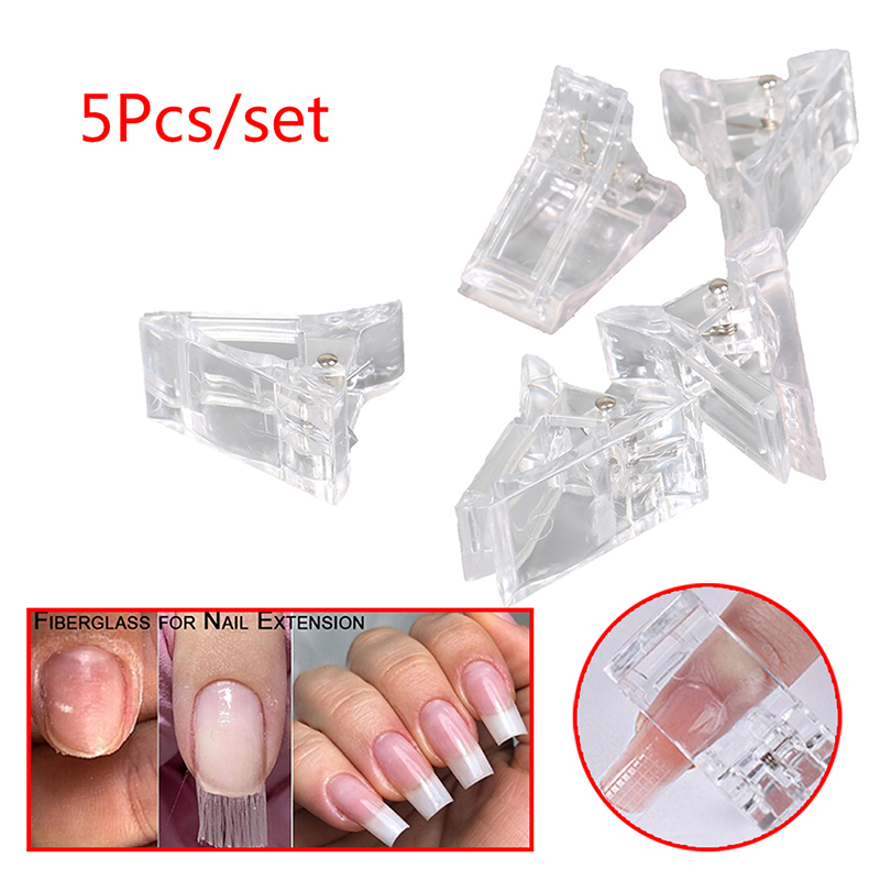 WOOLOVE 5 Cái Kẹp Móng Tay Làm Móng Nhanh Bằng Nhựa Poly Trong Suốt Nhíp Xây Dựng LED UV Nối Móng Dụng Cụ Làm Móng Nghệ Thuật