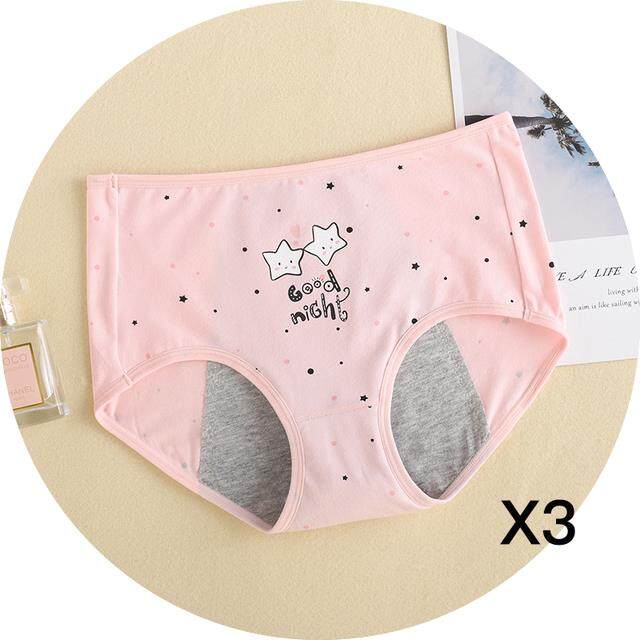 3pcs Cute Cartoon Girls Menstrual Panties For Teenager Leakproof