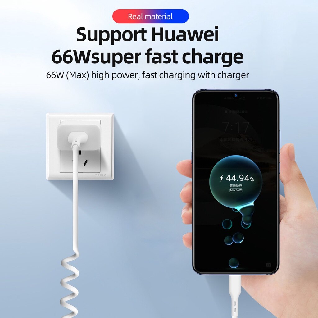 Fonken 66W 6A Car Spring Type C Data Cable for Huawei Mate 40 Pro Super Fast Charging Type-C Charge Cable For Phone