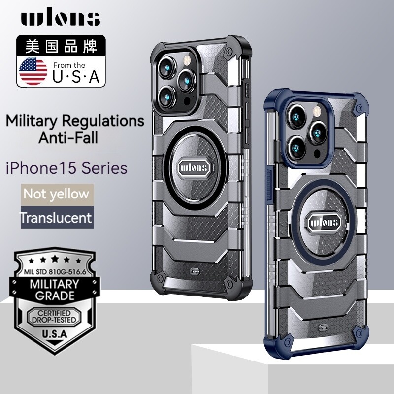 Wlons bậc quân sự bảo vệ vỏ điện thoại cho Iphone 15 Pro Max/iPhone 15 Pro/iPhone 15/iPhone 15 cộng với siêu mỏng, chúng tôi quân sự chứng nhận, Đức nhập khẩu PC, TPU mềm dính MagSafe sạc không dây