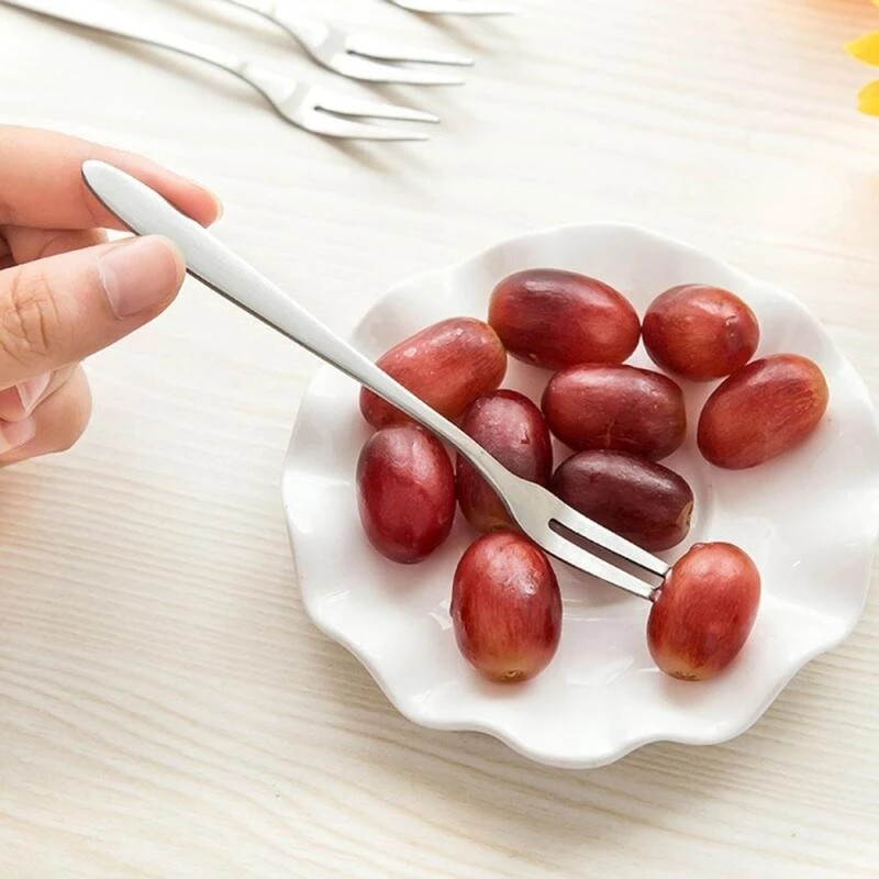 5 Chiếc Nĩa Trái Cây Hai Ngạnh Bằng Thép Không Gỉ, Dĩa Tráng Miệng Bánh Đồ Ăn Nhẹ, Nĩa Trái Cây Bộ Đồ Ăn Phong Cách Phương Tây, Phụ Kiện Nhà Bếp Quán Cà Phê Gia Đình