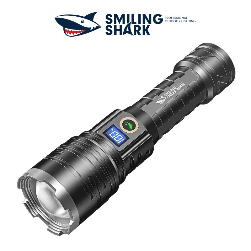 Mỉm cười cá mập sd5500 torchlight M80 10000lumens Đèn pin siêu sáng LED với hiển thị điện 26650 USB rechargeabletorch ánh sáng không thấm nước nhà khẩn cấp ngoài trời chó đi bộ cắm trại hking đèn câu cá đèn