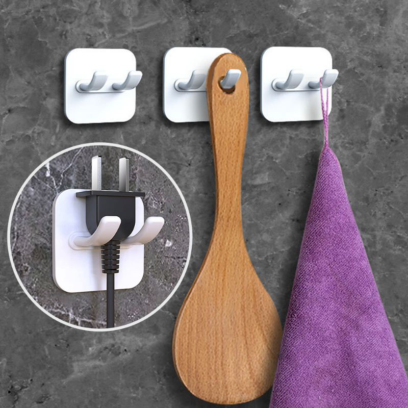 Wall-Mounted Storage Hook Non-punching Power Plug Socket Self-Adhesive Storage Rack Kitchen Bathroom Storage Accessories