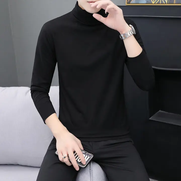 Musim Luruh Gaya Baru Warna Pepejal Leher Tinggi Lengan Panjang Lelaki T Shirt Lelaki Kemeja Labuh Lelaki Dalaman Memakai T Shirt Kasual Dalaman Memakai Lazada Singapore