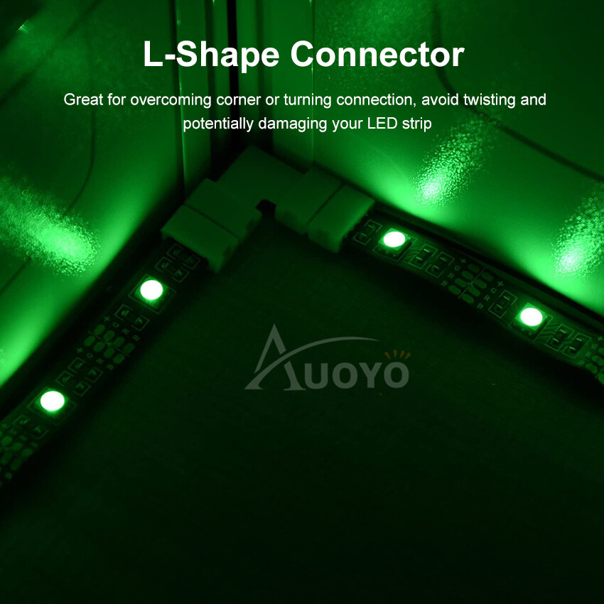Auoyo 10pcs Corner Splitter LED Strip Lights Connector 4 Pin L Shape 5050 Light Connector PVC Clips 10mm Solderless Corner...