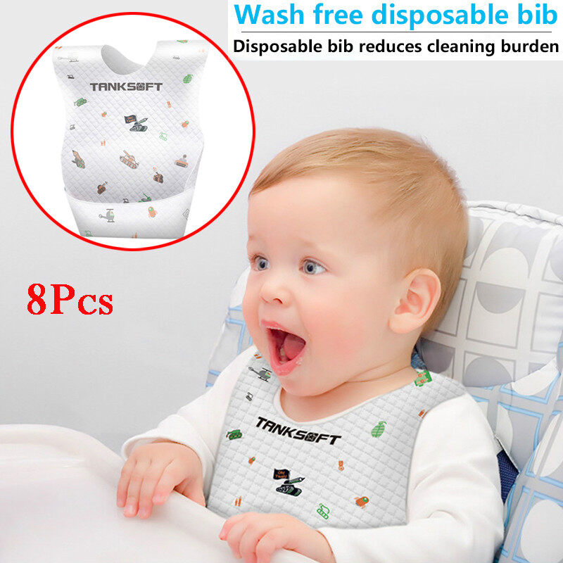 Disposable Baby Bibs Eating Saliva Paper Bibs 8Pcs/Bag Waterproof for