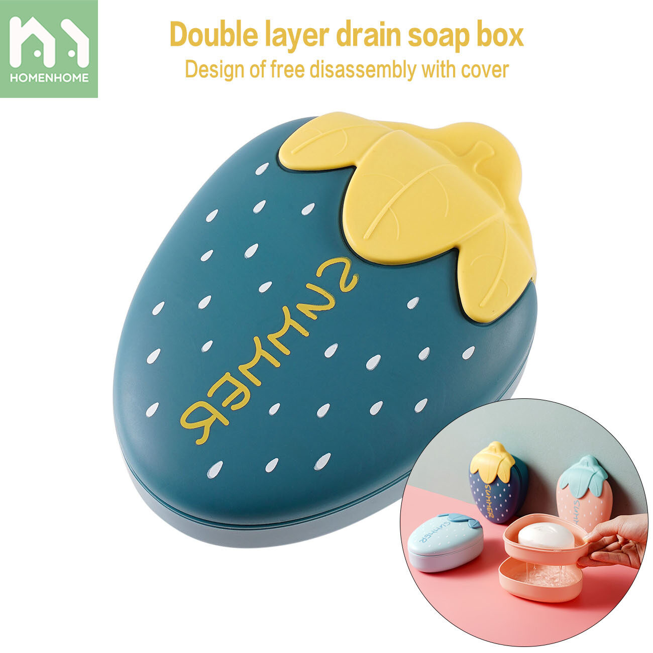 Homenhome Double-Layer Soap Box with Lid Creative Cartoon Drain Soap Holder Bathroom Toilet