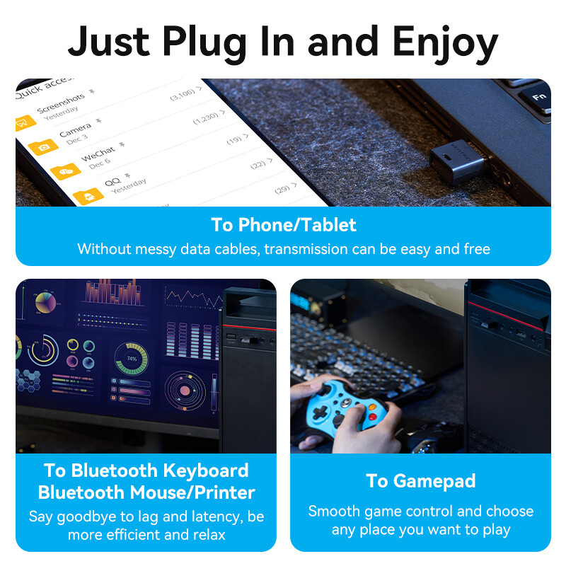 Vention USB Bluetooth 5 4 Bộ Chuyển Bluetooth 5.4 5.3 5.1 5.0 Cho PC Keyboard Mouse Earphone PS5 PS4 Switch Headset Xbox Win 11 10 8.1 Máy Tính Bảng Bluetooth Adapter