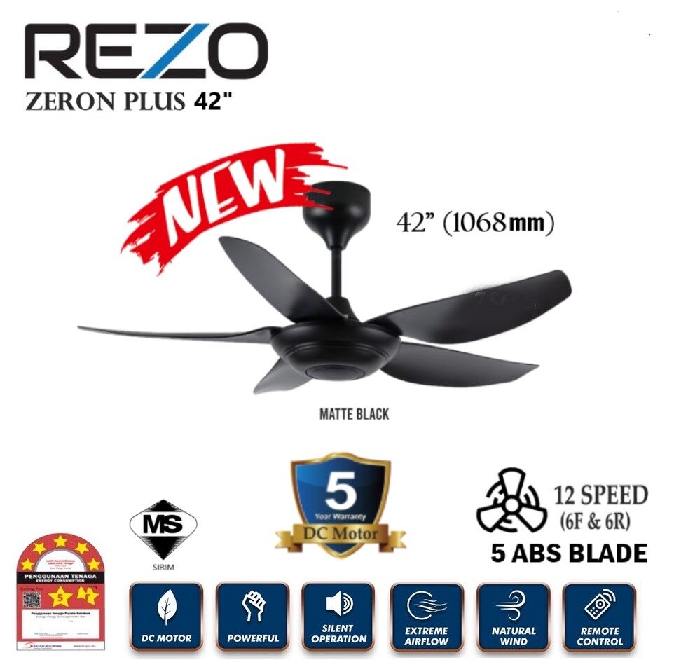 Rezo Ceiling Fan ZERON PLUS 56/42 inch 5B DC Motor 12 Speed (F6+R6) 5 ABS Blades Ceiling Fan
