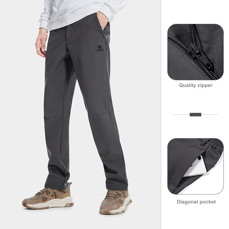 Cameljeans Outdoor Hiking Assault Pants Winter Warm Windproof and Waterproof Plus Velvet Soft Shell Pants for Men