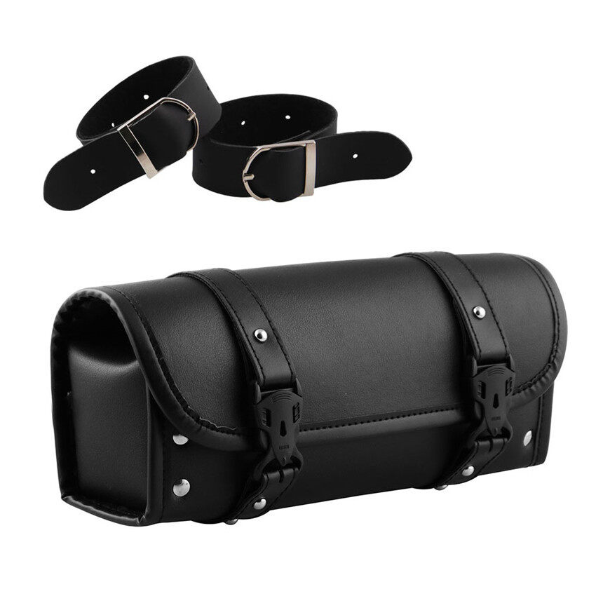 MA Universal Leather Motorcycle Tool Bag Handlebar Saddlebag Side Roll Barrel Pouch