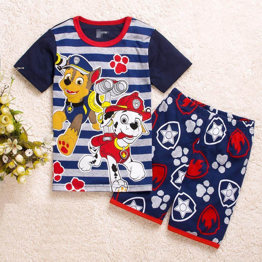 Blue Short Sleeve Summer Pyjamas PJs Boys Kids Official Paw Patrol Navy