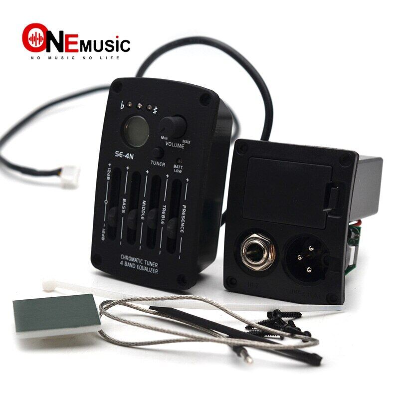 SE-4N 4 Band EQ Acoustic Guitar Preamp With Round Digital Procedding Tuner Equalizer Guitar Pickup Rubber Oil Black