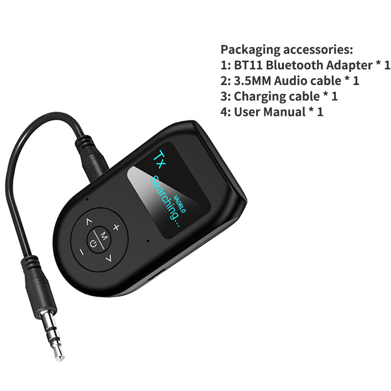 VAORLO Màn Hình LCD Bluetooth 5.0 Bộ Thu Phát Âm Thanh Với Micrô Rảnh Tay Gọi 3.5Mm AUX RCA Jack Bộ Chuyển Đổi Không Dây Độ Trễ Thấp Âm Thanh Nổi Dongle Cho T V PC Bộ Xe Hơi