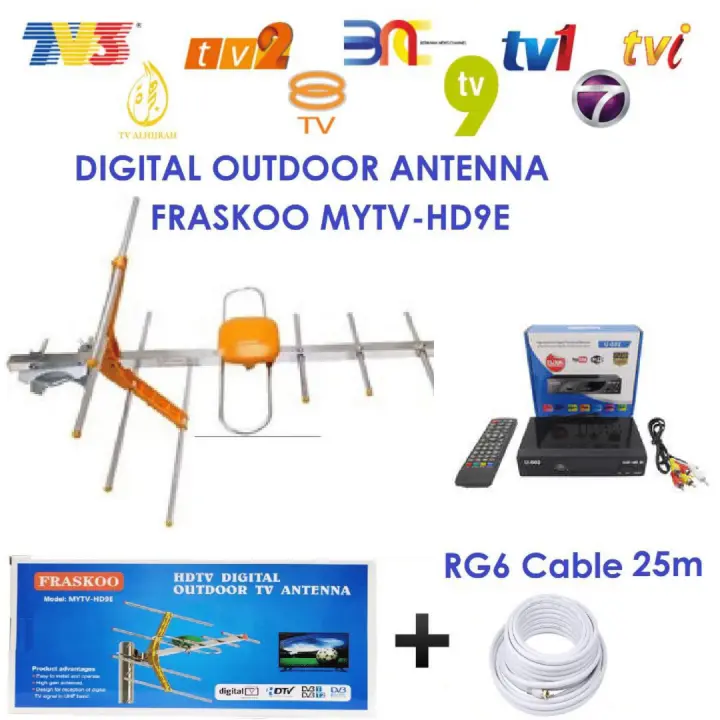 MYTV Myfreeview Blue U-002 with 8 Element UHF MYTV HD9E Antenna with 25m Cable