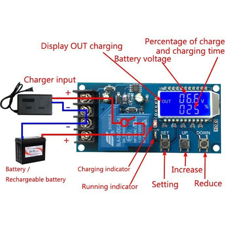 DC 6-60V 30A Storage battery Charging Control Module Protection Board Charger Time Switch LCD Display XY-L30A