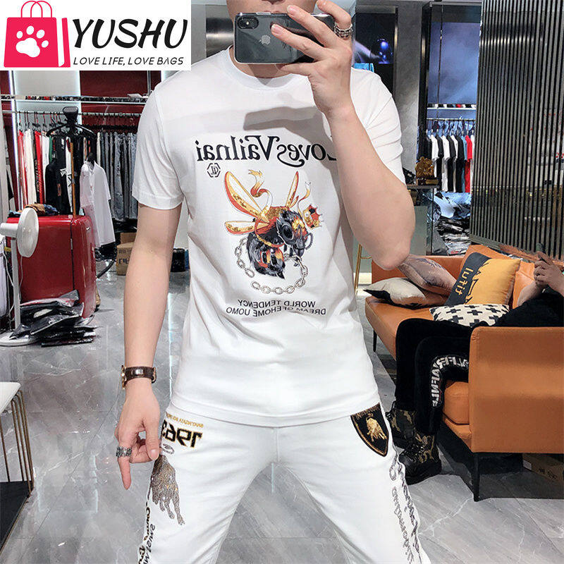 Yushu Large Size Short-sleeved T-shirt Male 2022 New Trendy Brand Loose Tiger Head Printing Light Luxury Clothes Trend