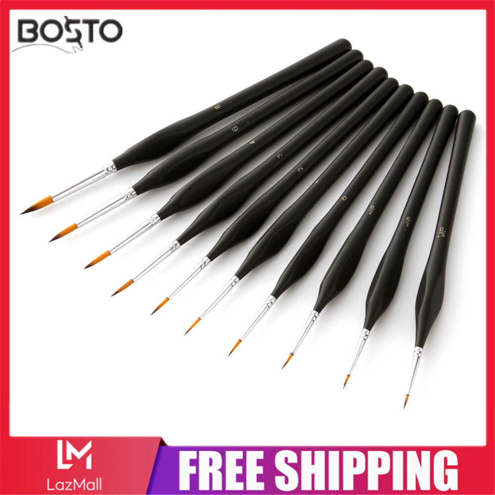 BOSTO Detail Paint Brushes Set 10pcs Professional Miniature Fine Artist Painting Brushes Nylon Hair Ergonomic Wooden Handle Art Paintbrush for Acrylic Oil Watercolor Nail Face Craft Rock Model Painting