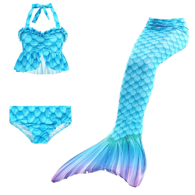 3pcs/set Kids Girls Mermaid Swimming Fantasy Tail Little Mermaid Costume Cosplay Children Swimsuit Beach Bikini Bathing Suit 3 5 7 9 10 Years