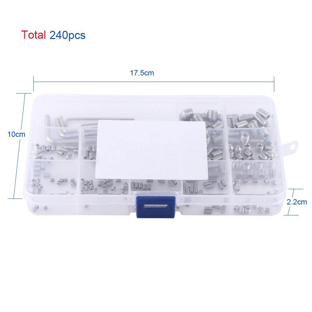 240pcs M3/M4/M5/M6/M8 Hex Socket Set Screws Assortment Kit with Hex Keys