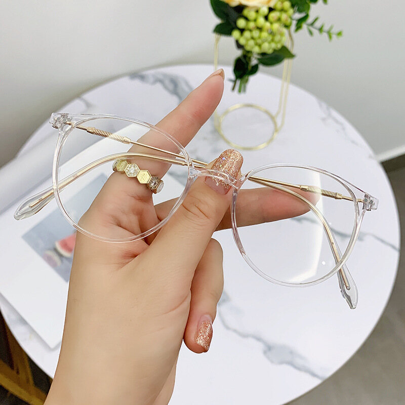 New Korean Version of Anti-blue Light Glasses TIKTOK The Same Myopia Glasses Men's Fashion Trendy Oval Plain Computer Glasses