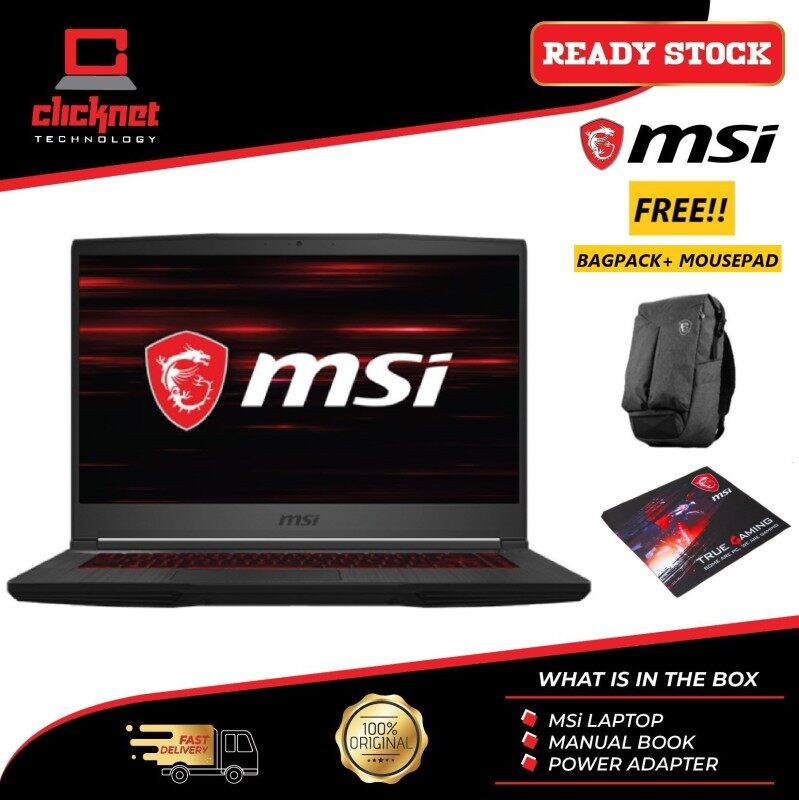 MSI Laptop Thin GF63 10SCXR-400 15.6-inch FHD Gaming ( i7-10750H, 8GB, 512GB SSD, GTX1650 Max-Q 4GB, W10 ) Malaysia