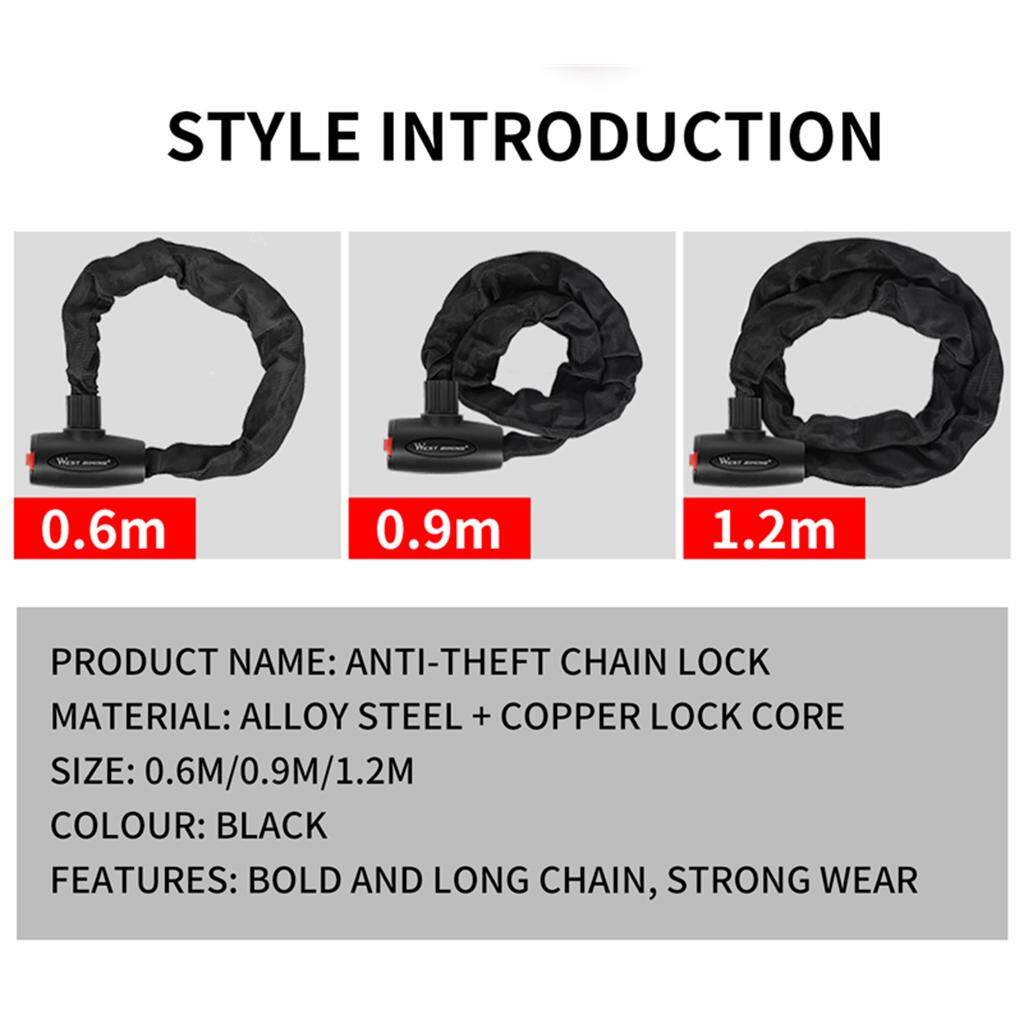 90cm 3ft Anti-theft Locks Motorcycle Bicycle Chain Lock Key