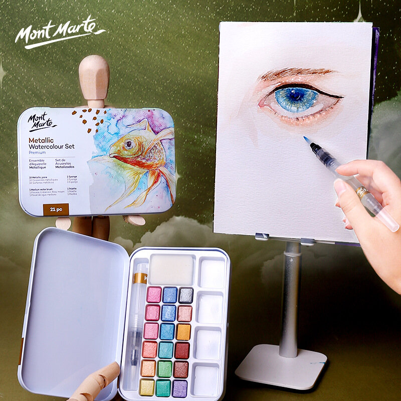 MontMarte Bộ Sơn Màu Nước Rắn Ánh Kim Ngọc Trai 16/18/36 Màu, Với Bút Lông Nước Bột Màu Nước Lấp Lánh Neon Cơ Bản Để Vẽ Tranh Nghệ Thuật