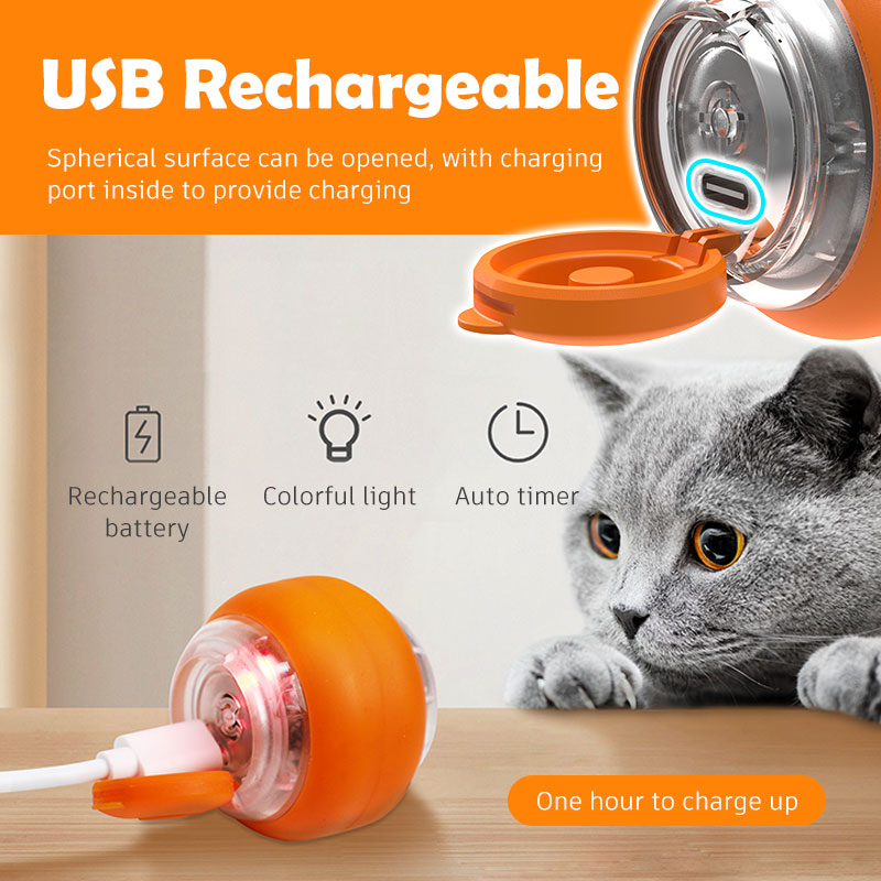 HamshMoc Automatic Cat Toy Interactive Cat Toy Ball USB Rechargeable Auto Moving Auto On Off with LED Light for Activity Indoor for Cats Kitten