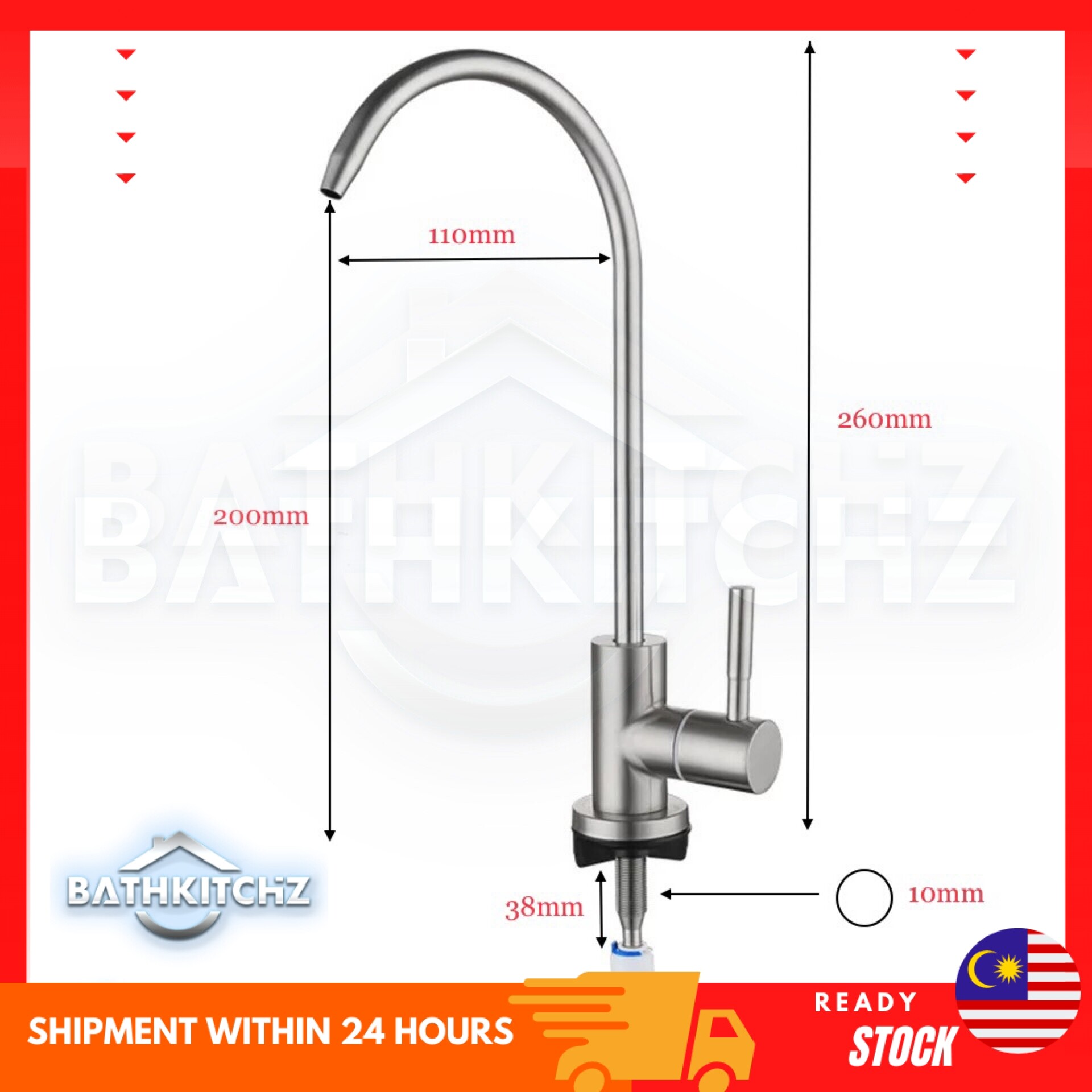 BATHKITCHZ 1/4'' SUS 304 Water Filter Faucet Tap RO Drinking Water