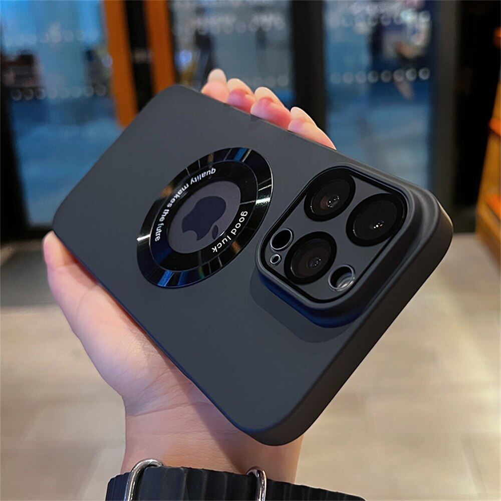 Hoce matte frosted magsafe logo hole phone case for iphone 14 15 plus 13 12 14 15 pro max full lens protection wireless charge back cover