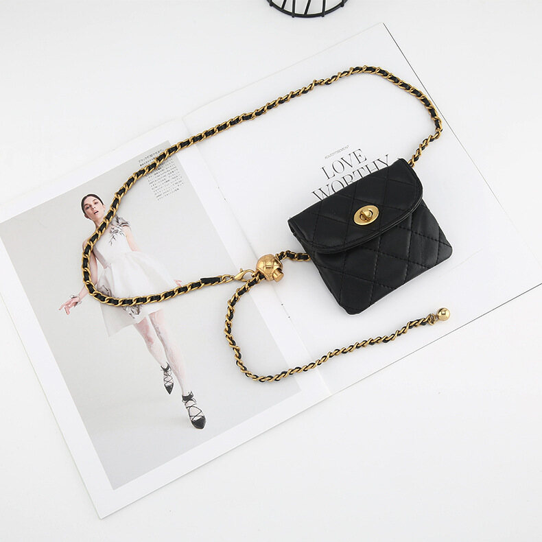 Fashion Women Metal Belt New Golden Ball Waist Chain Bag Women's French Diamond Belt Bag Mini Lightweight Chain Bag