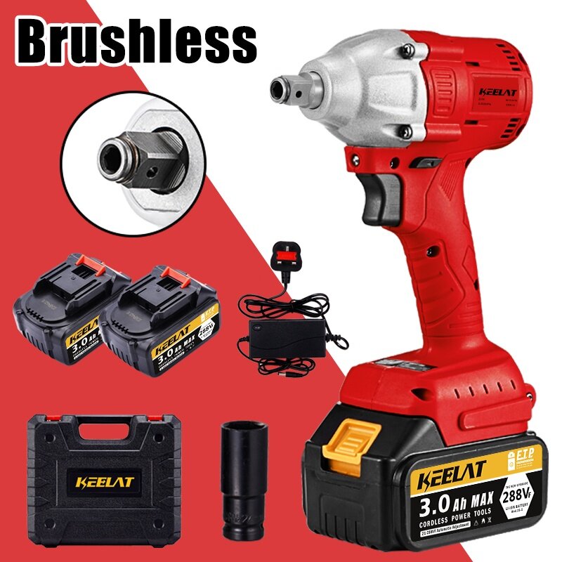 KEELAT Brushless Impact Wrench Cordless Electric Wrench Drill Tool Gun