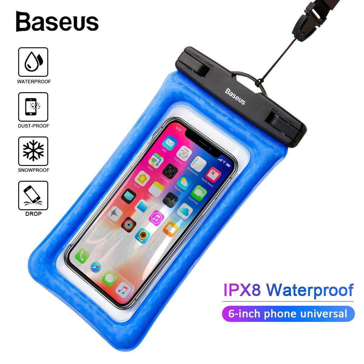 BASEUS 6 ''Universal IPX8 Casing Tahan Air untuk iPhone X 8 8 PLUS 7 7 Plus 6 6 S Plus Samsung S9 s8 Plus Huawei P30 Nova 2i OPPO Vivo Xiaomi Kantong Tahan Air Kolam
