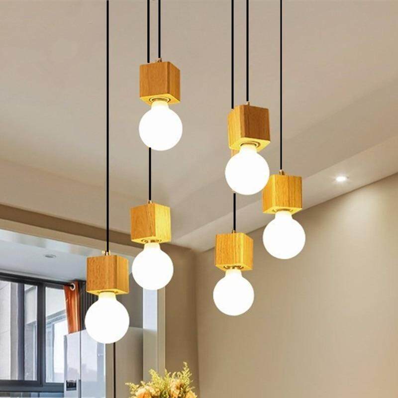 Vintage Pendant Light Wood Lamp Holder Modern Colorful Indoor Ceiling Hanging Decorated Fixture No Bulb Lighting Decoration