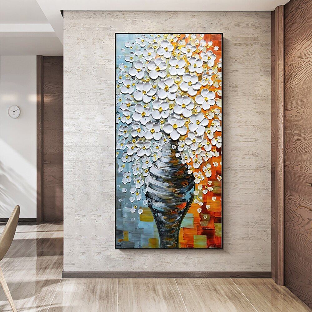 Nordic Abstract 3D White Flower Tree Canvas Painting Modern Canvas printings and Prints Wall Art Pictures Living Room Home Decor 1PCS Inner Framed or No Frame