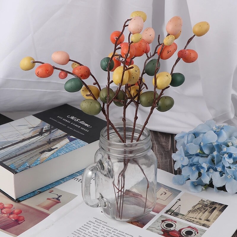 1 Branch Foam Fake Easter Egg Tree Branch Flower / Easter Decorations / Realistic Egg Tree Ornaments Kids DIY Crafts