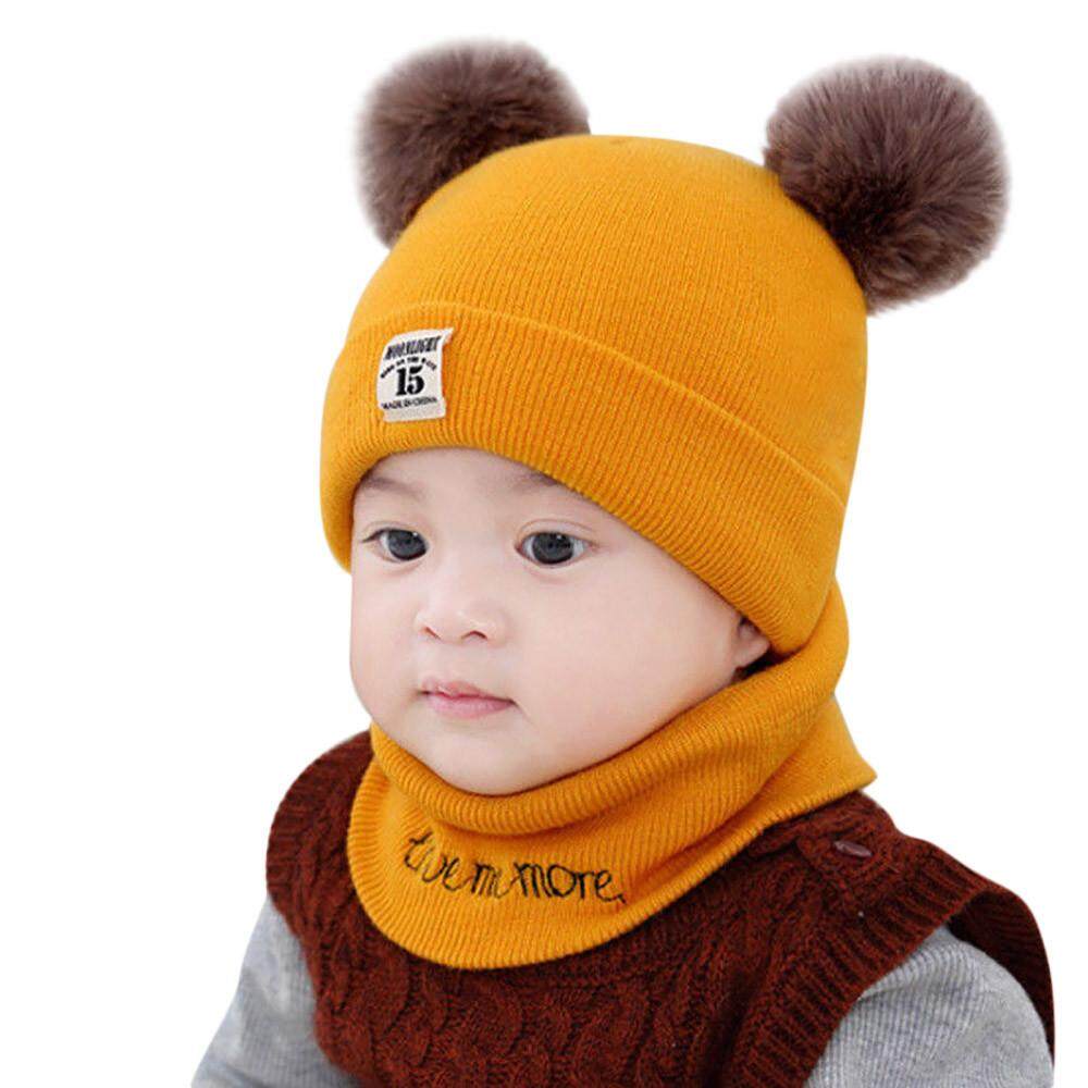 Winter Warm Crochet Knit Beanie Cap Pom Hat Scarf For Toddler Kids Baby Girl Boy